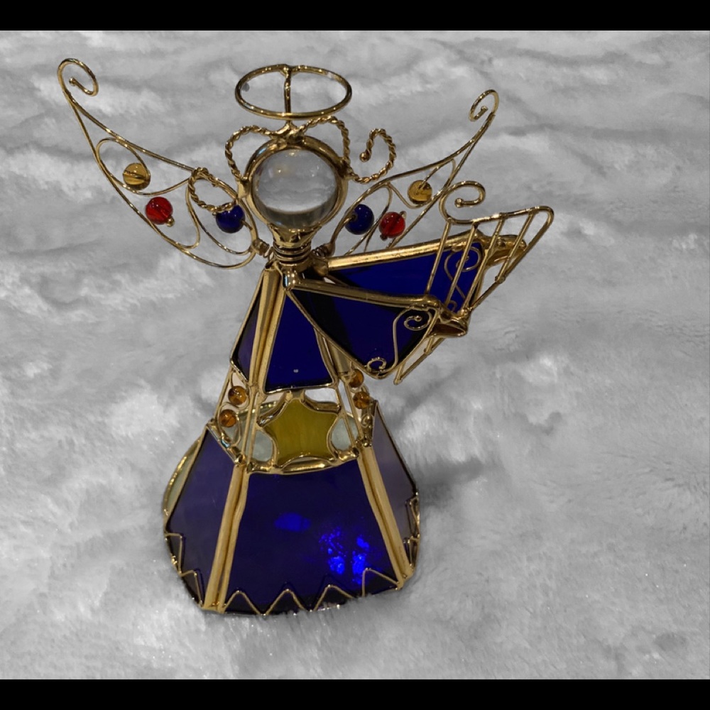 7” STAINED GLASS ANGEL TEA LIGHT HOLDER
